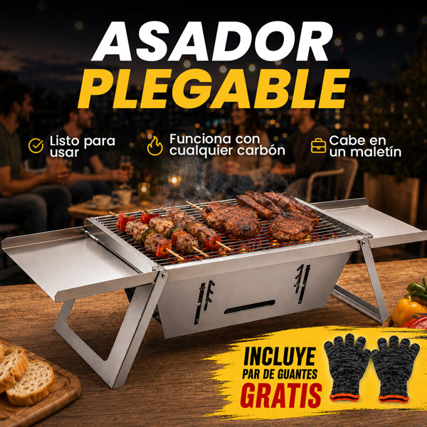 MINI ASADOR PLEGABLE + GUANTES GRATIS 🥩🔥