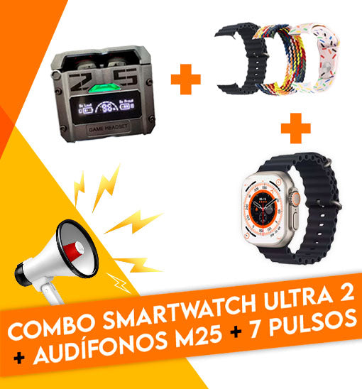 ⌚Super Combo SmartWatch Ultra 2 🤩+ 7 Pulsos + 🎧Audifonos M25🤩