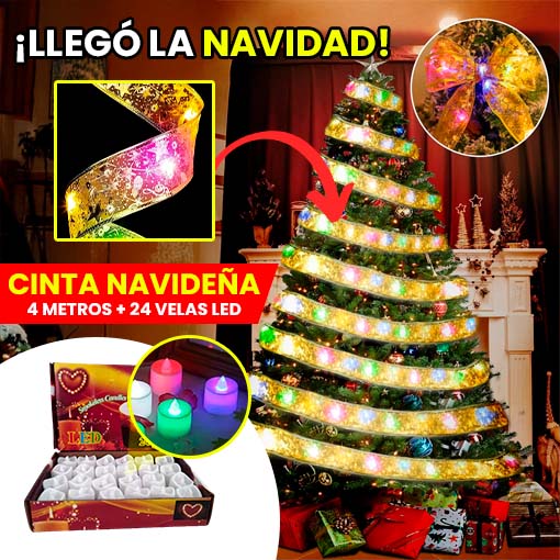 🎅Cinta navideña ✚velas LED🕯️🎄