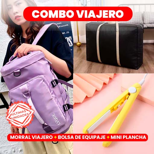 COMBO VIAJERO 🤩😍 ¡Morral viajero + bolsa de equipaje + mini plancha GRATIS!