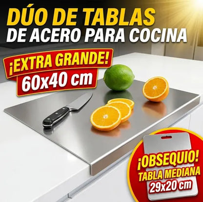 Dúo de Tablas de Acero para Mesón | Tabla de 60 x 40 cm y GRATIS 1 Mediana👌✨🥑🍎