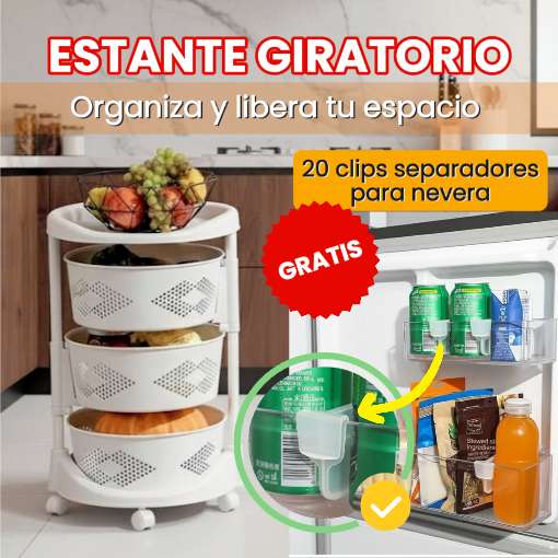 ESTANTE GIRATORIO + 20 CLIPS SEPARADORES PARA NEVERA GRATIS😍🎁