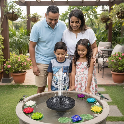 FUENTE DE AGUA SOLAR + 6 FLORES GRATIS