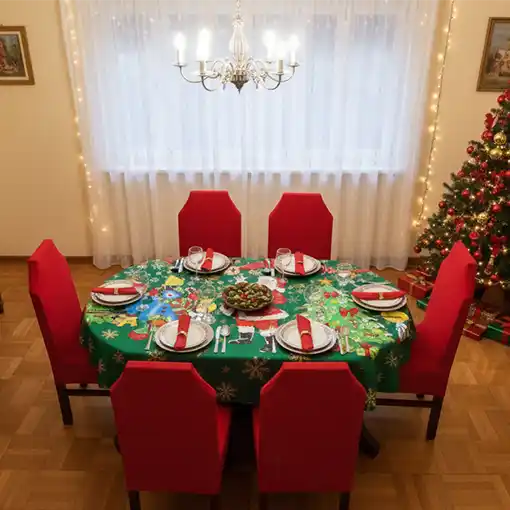 1 MANTEL DE NAVIDAD + 6 FORROS PARA SILLA 🎅🎄🤩