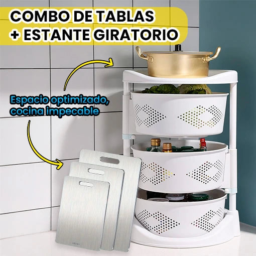 COMBO TABLAS + ESTANTE GIRATORIO  ¡ORDEN Y ESTILO EN TU COCINA!🌀✨