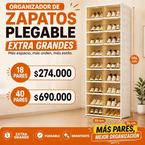 ORGANIZADOR DE ZAPATOS PLEGABLE | EXTRA GRANDES 18 y 40 Pares ✨👡👞👟